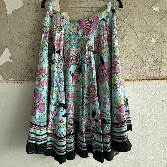 Y2K Fairycore Skirt Linen Blend Floral Sequin Circle Midi Pastel Boho Vintage 10 - Picture 1 of 7